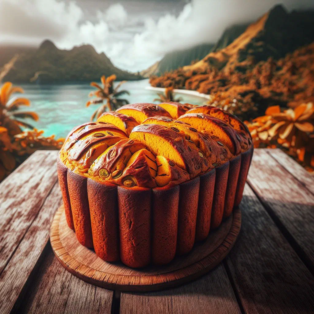 Sliced Fijian pumpkin bread with a golden-brown crust