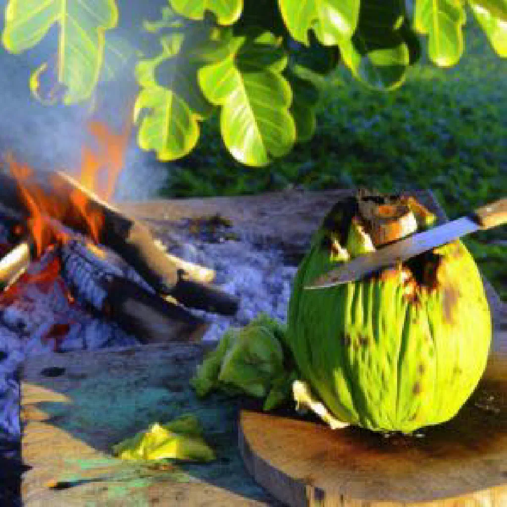 Golden roasted breadfruit pieces on a serving plate