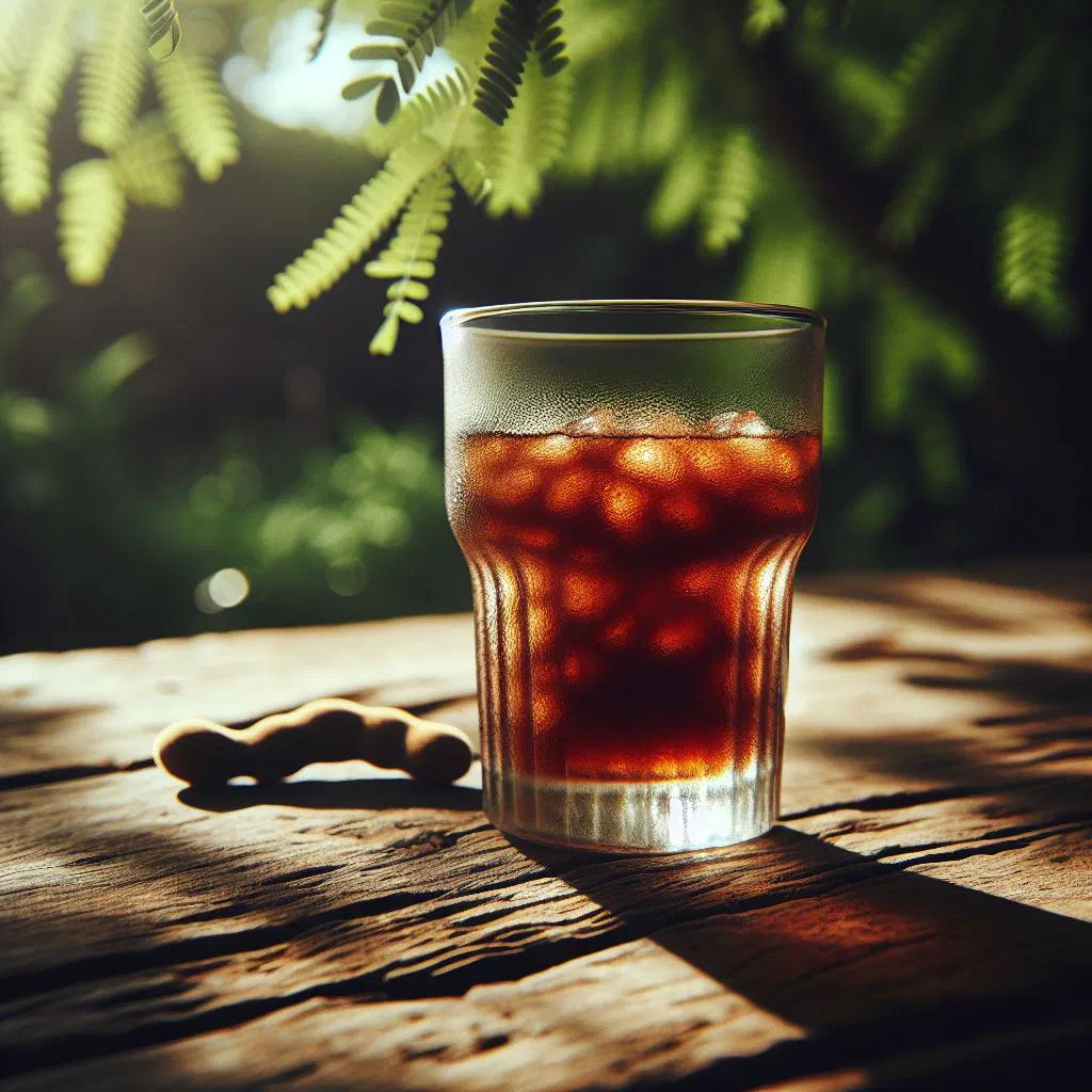A chilled glass of Fijian tamarind juice garnished with lime and mint