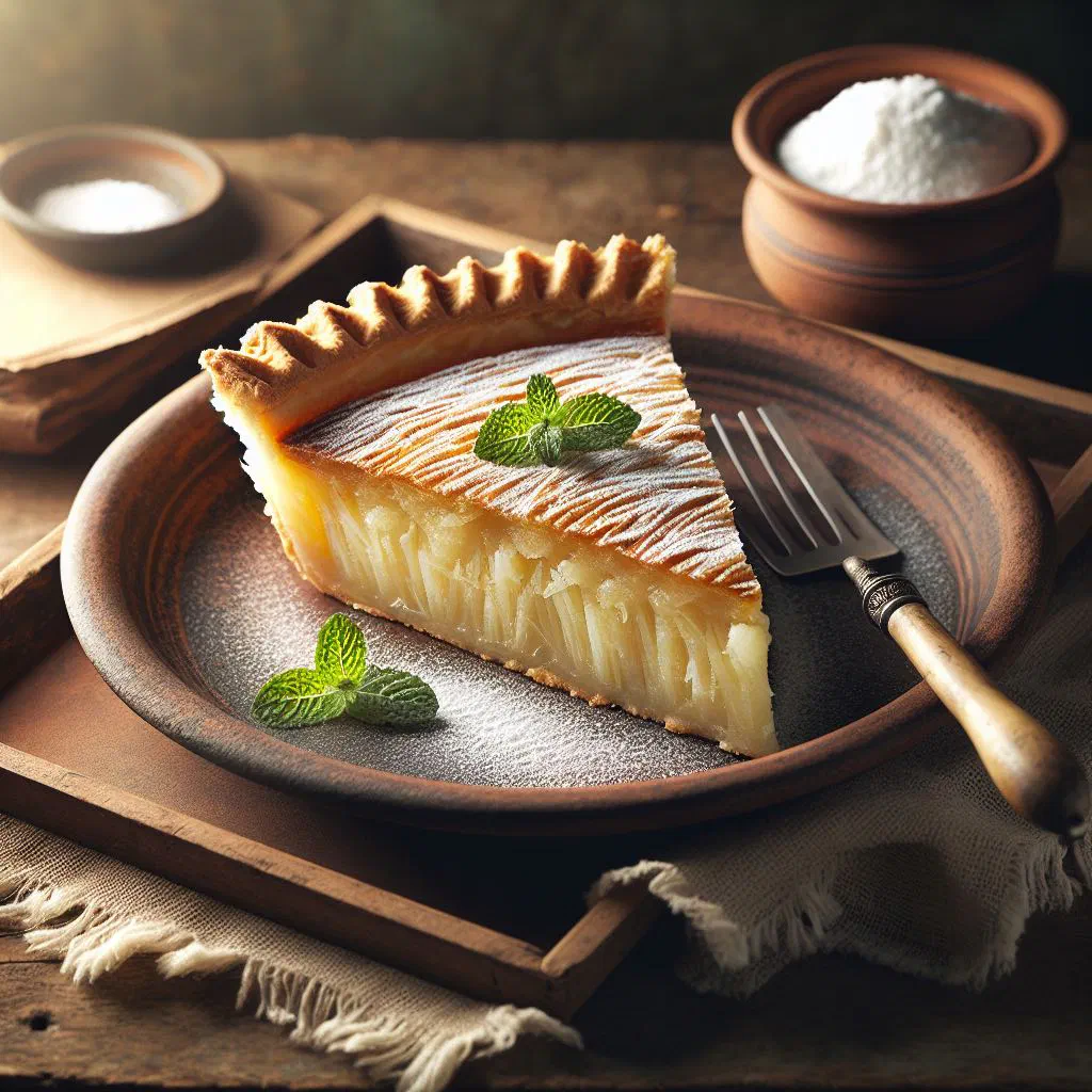 Golden baked tavioka pie made with mashed cassava and a savoury filling
