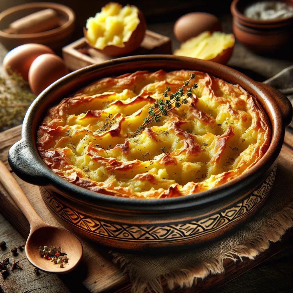 Golden baked Finnish potato and carrot casserole in a dish