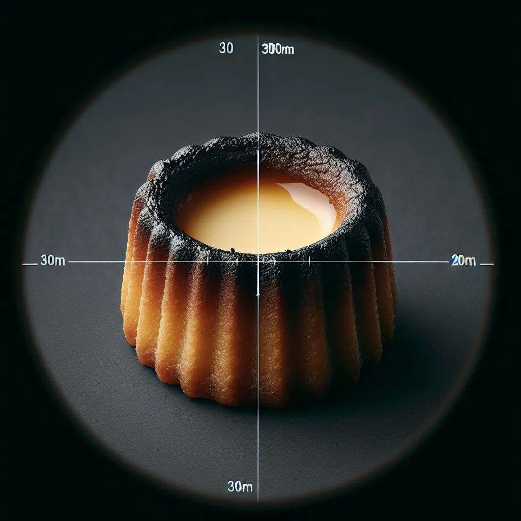 Golden caramelised canelés with a dark crust and soft custard centre
