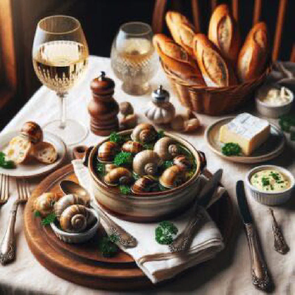 Baked escargots in their shells topped with herb garlic butter