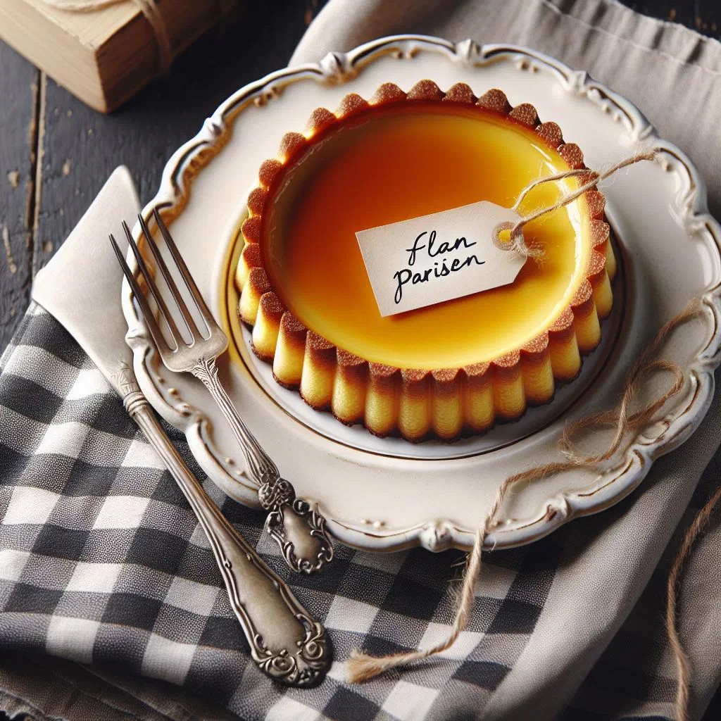 A golden baked flan parisien with a set vanilla custard filling