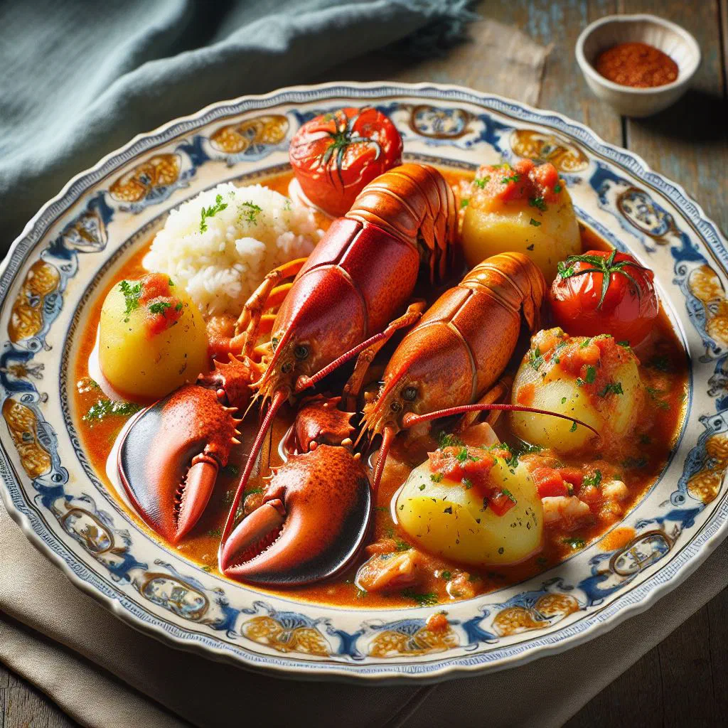Monkfish pieces in a rich tomato and white wine sauce, garnished with parsley