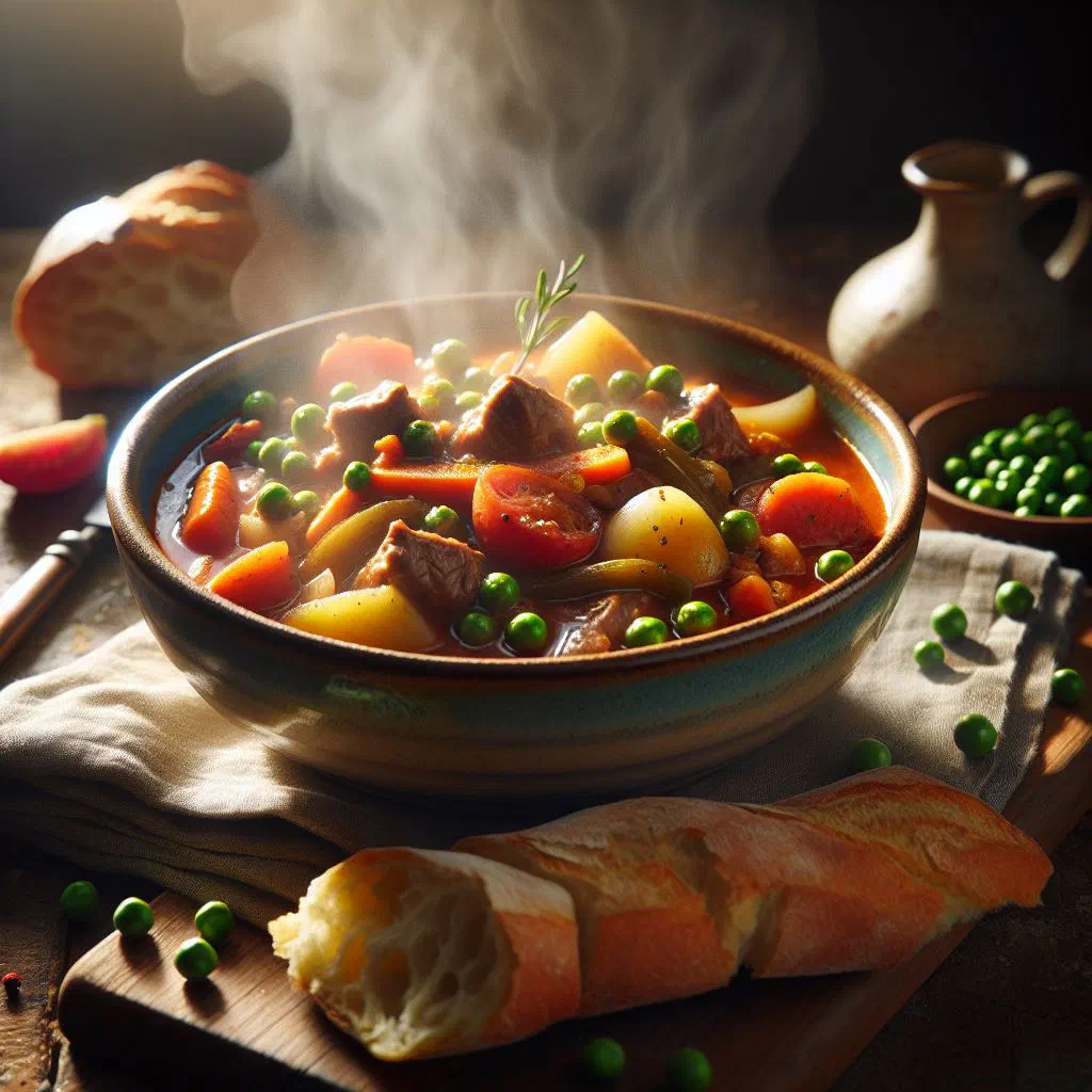 Navarin de veau veal stew with carrots and green beans in a rich sauce