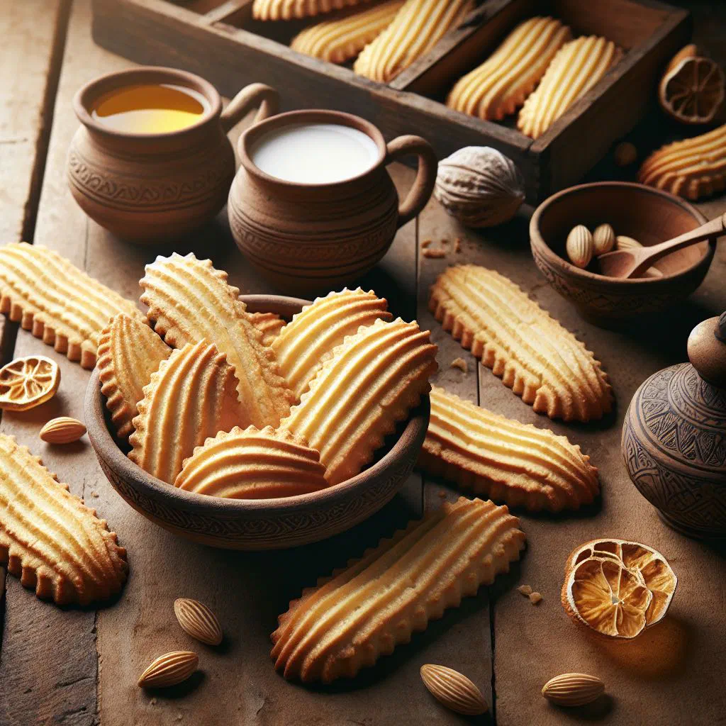 Golden boat-shaped Navettes de Marseille biscuits on a plate