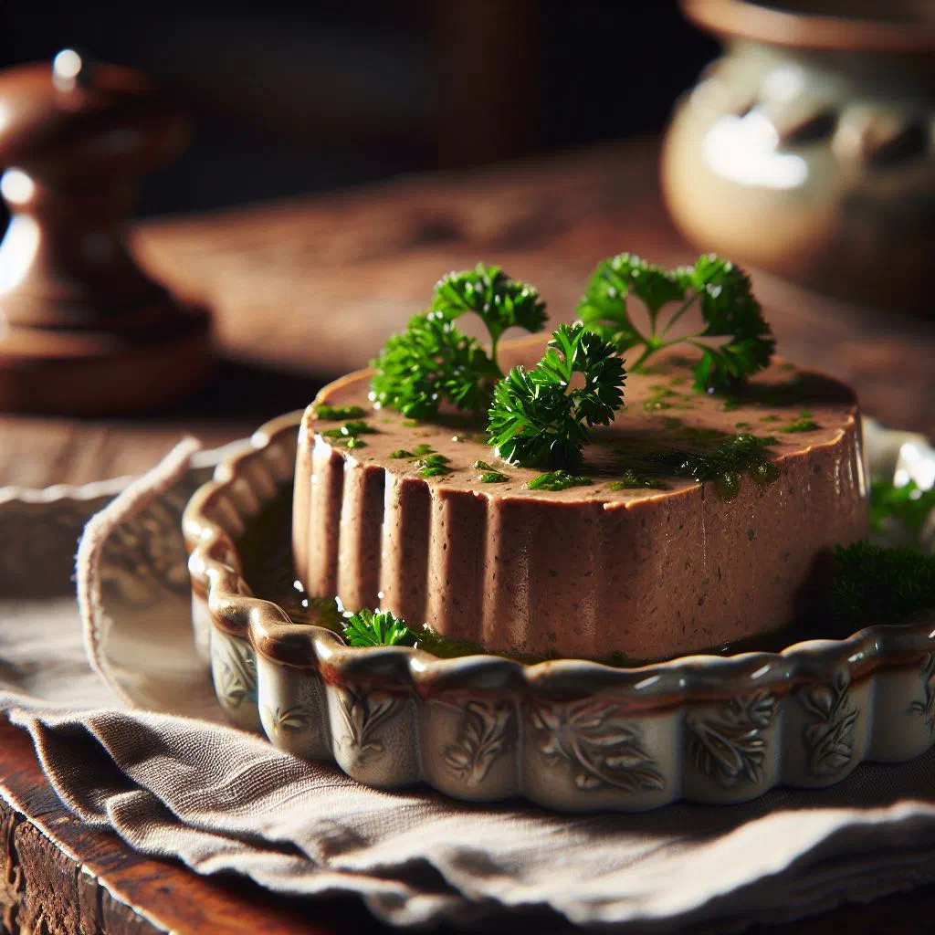 Sliced pâté de foie gras served with toasted bread and fresh herbs