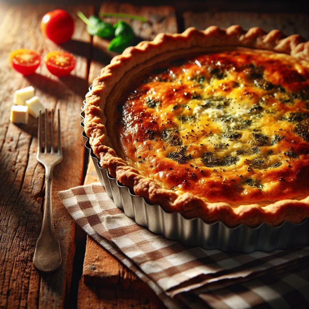 Golden baked quiche with a creamy filling and crisp shortcrust pastry