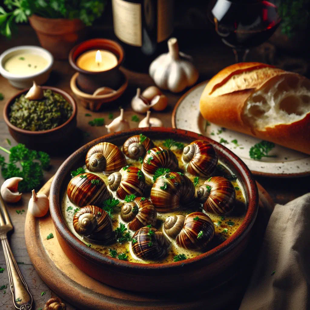 Ragoût d'escargots with snails simmered in a herby white wine sauce