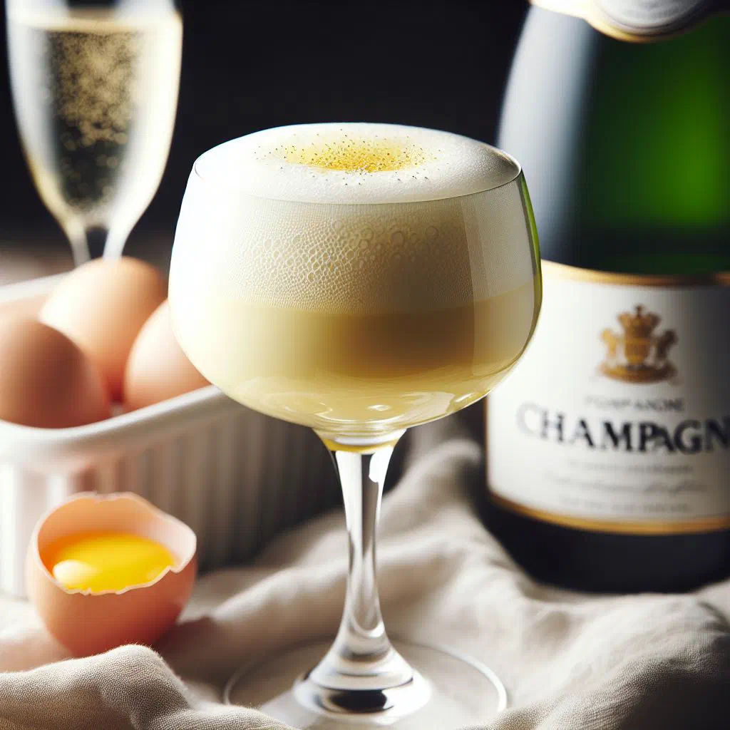 Light, frothy sabayon au champagne served in an elegant glass with fresh berries
