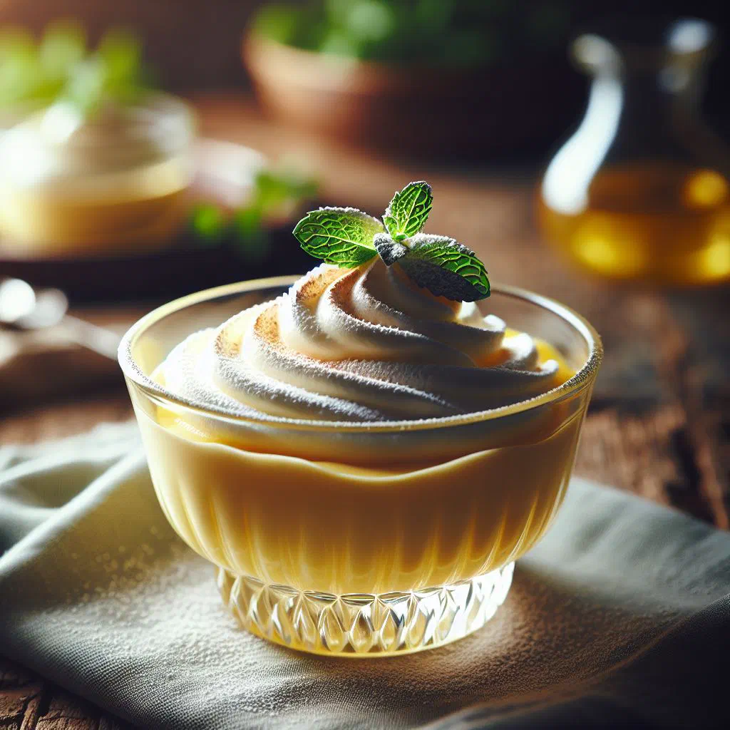 Light, frothy sabayon served in a glass with fresh fruit