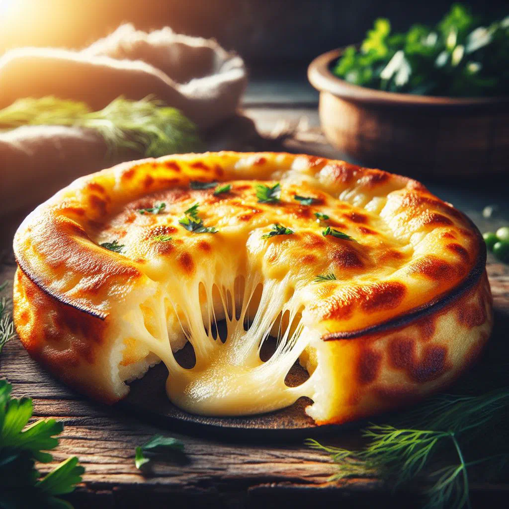 Golden pan-fried Georgian cornmeal cakes with melted cheese