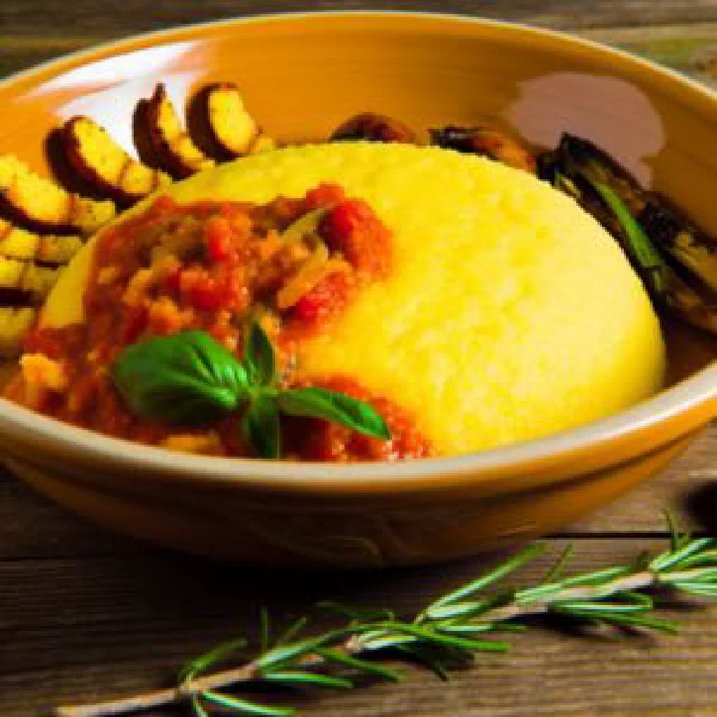 Bowl of warm Georgian gomi cornmeal porridge served with butter
