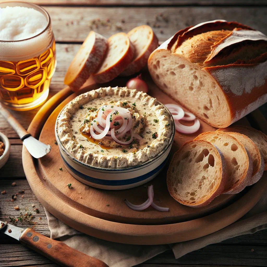 Creamy Bavarian Obazda dusted with paprika, served with fresh pretzels