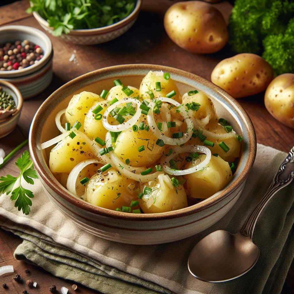 Bavarian potato salad with vinegar dressing, onions and fresh parsley