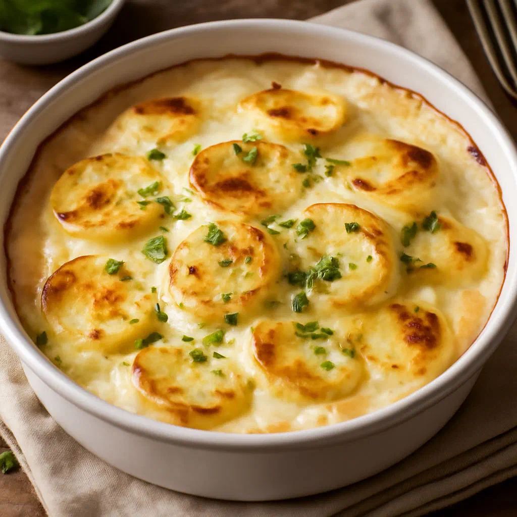 Creamy béchamel potatoes sprinkled with fresh parsley