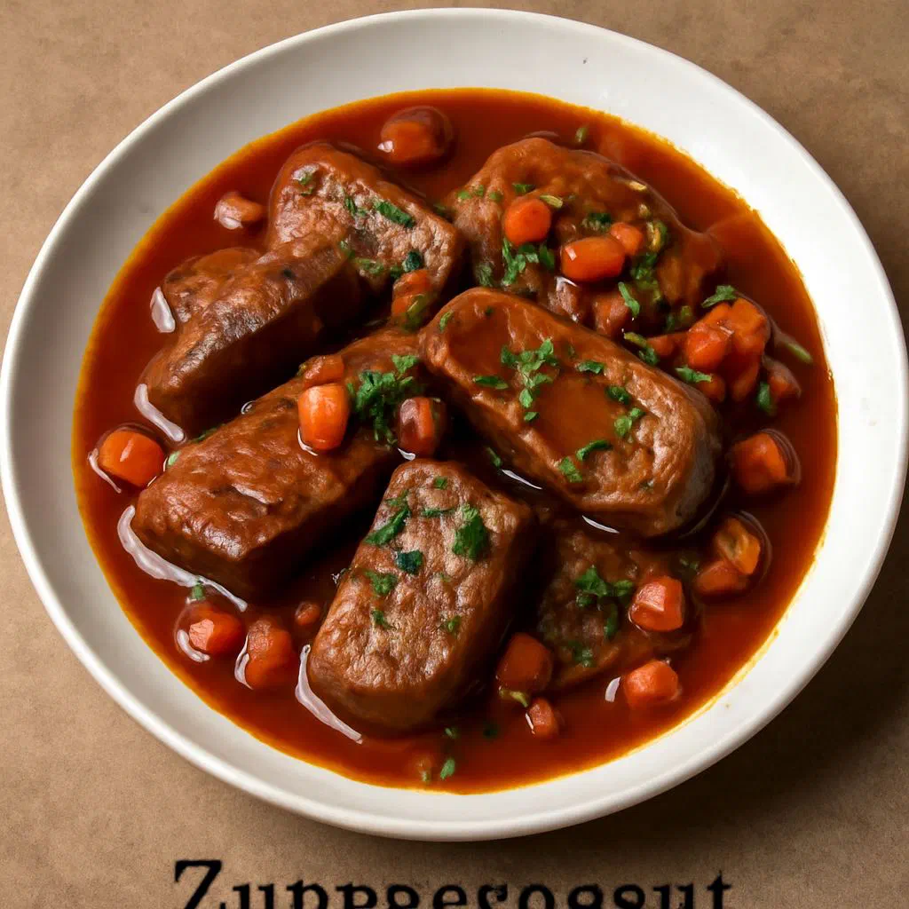 Beef tongue ragout in a creamy sauce served with boiled potatoes
