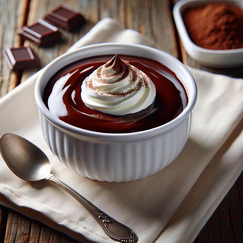 Creamy chocolate pudding in a bowl topped with grated chocolate