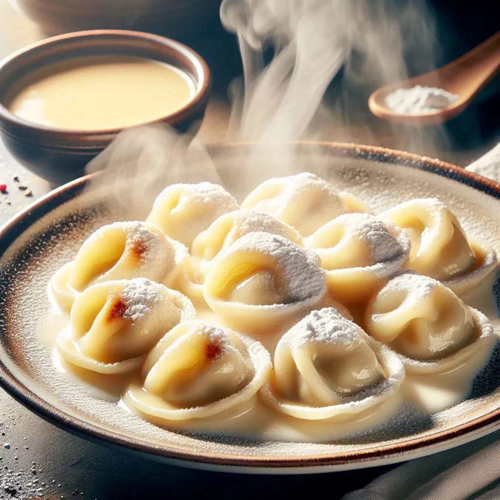 Fluffy German Dampfnudeln dusted and served with vanilla sauce