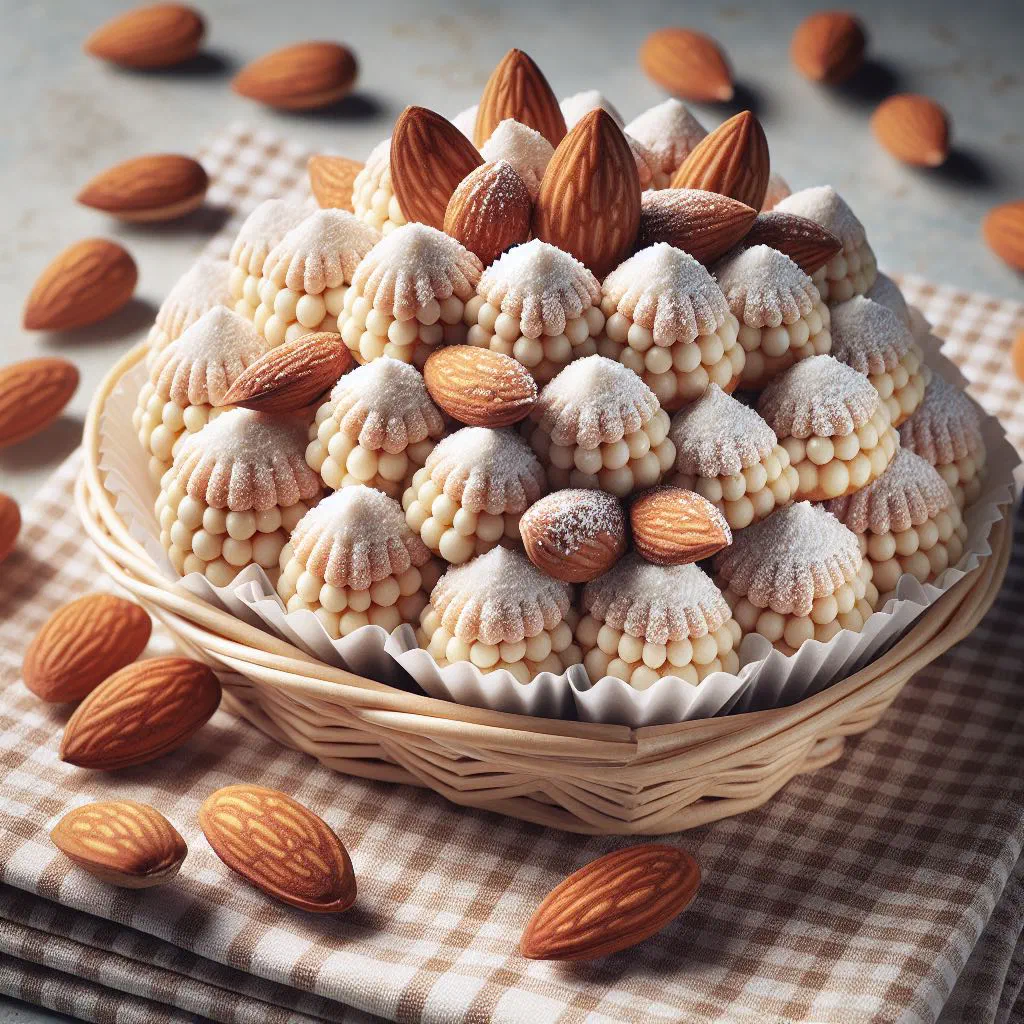 Frankfurt marzipan balls topped with split almonds