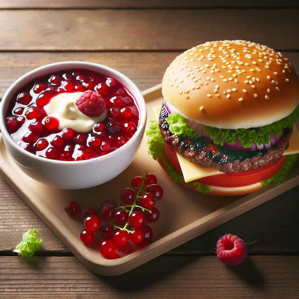 Hamburg red berry pudding served in a glass with a swirl of cream