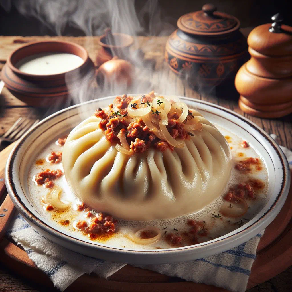 Steamed Holstein flour dumplings on a plate garnished with fresh herbs