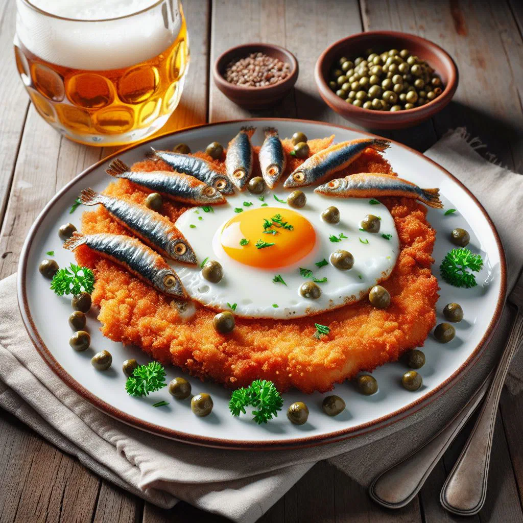 Golden breaded Holstein schnitzel served with freshly grated horseradish