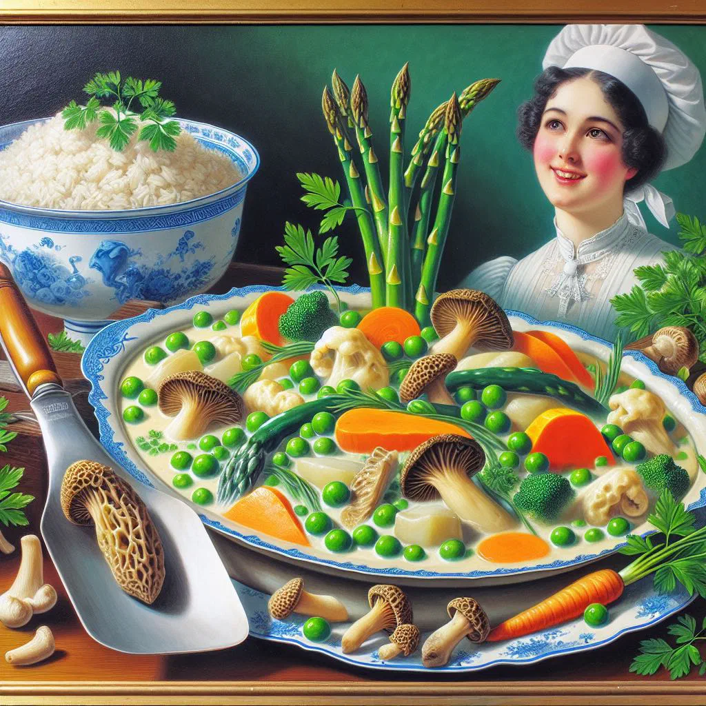 Colourful Leipziger Allerlei mixed vegetables in a creamy sauce