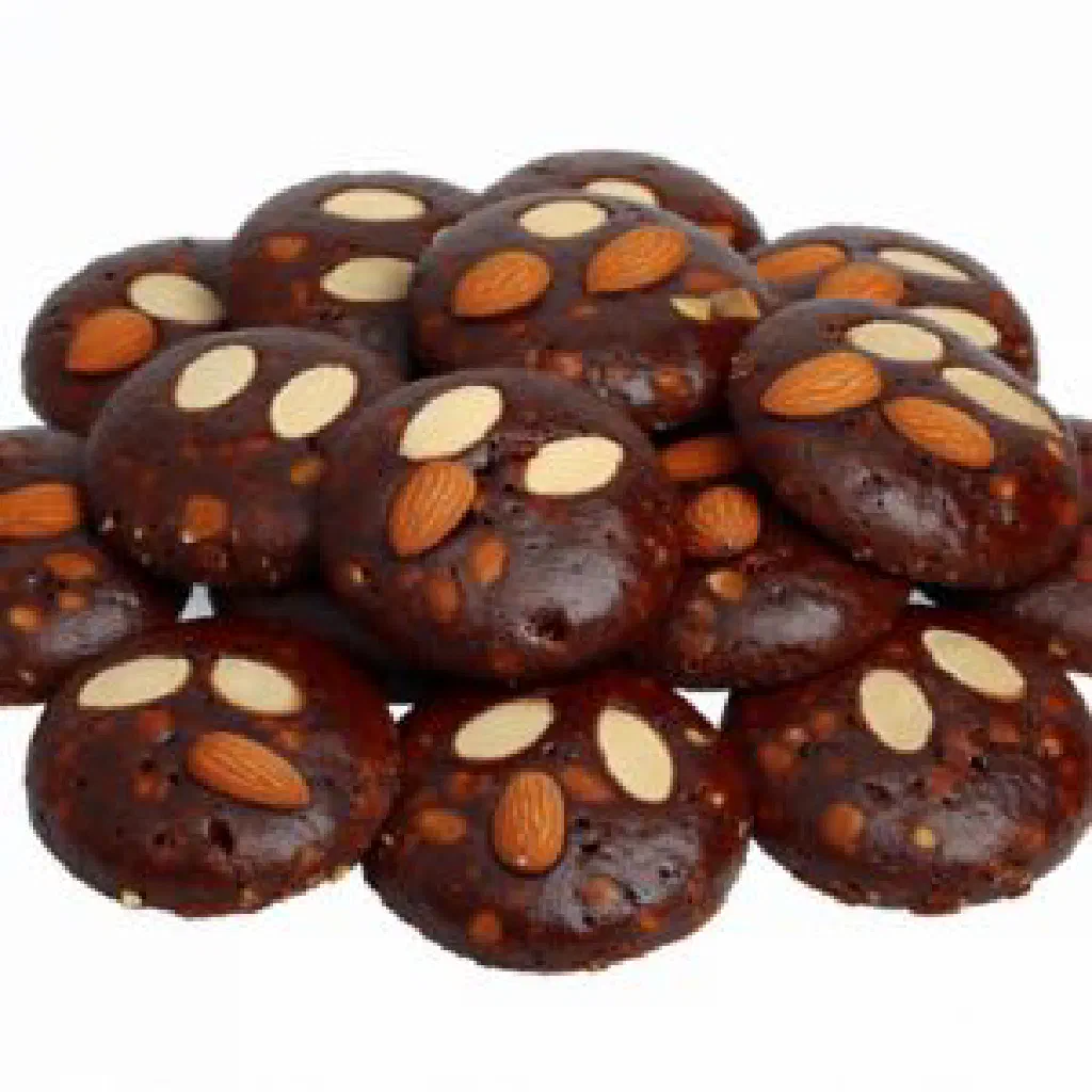 Round Nuremberg Elisen Lebkuchen with a glossy sugar glaze
