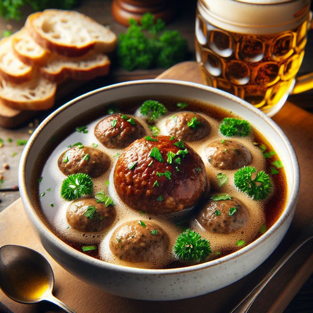 Palatinate liver dumplings served with sauerkraut and roasted onions