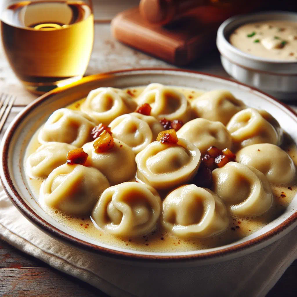 Fluffy Palatinate steamed dumplings drizzled with warm wine sauce