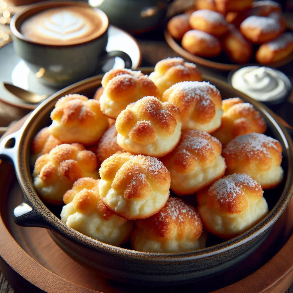Golden-brown quarkkeulchen dusted with cinnamon sugar and served with apple sauce