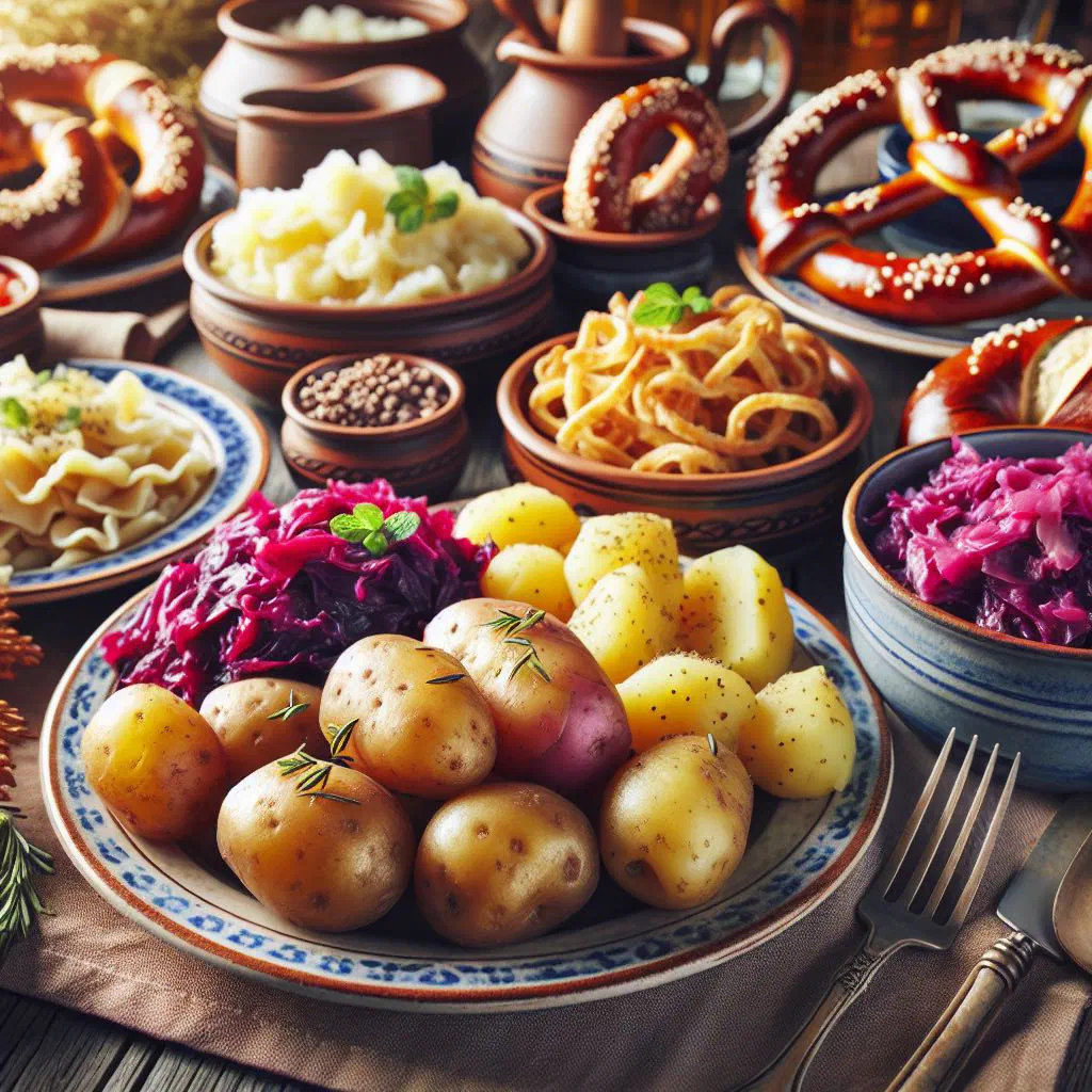 A bowl of braised German red cabbage with apple, garnished with parsley