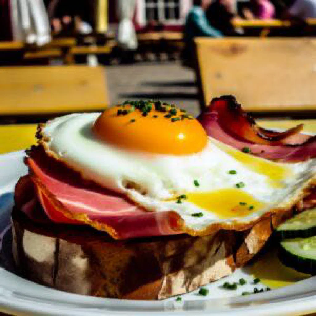 Strammer Max open sandwich with ham and a fried egg on dark bread