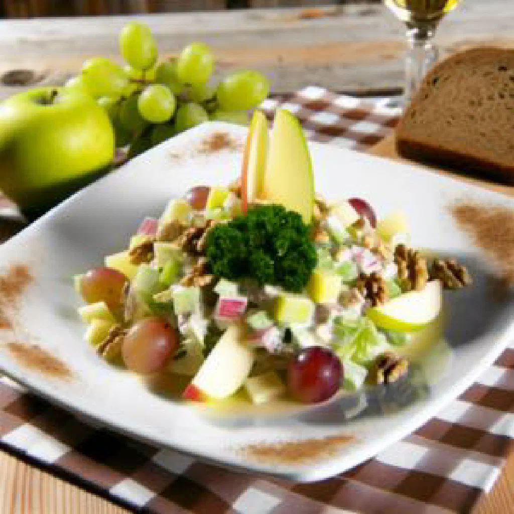 Waldorf salad with apple, celery and walnuts in a creamy dressing