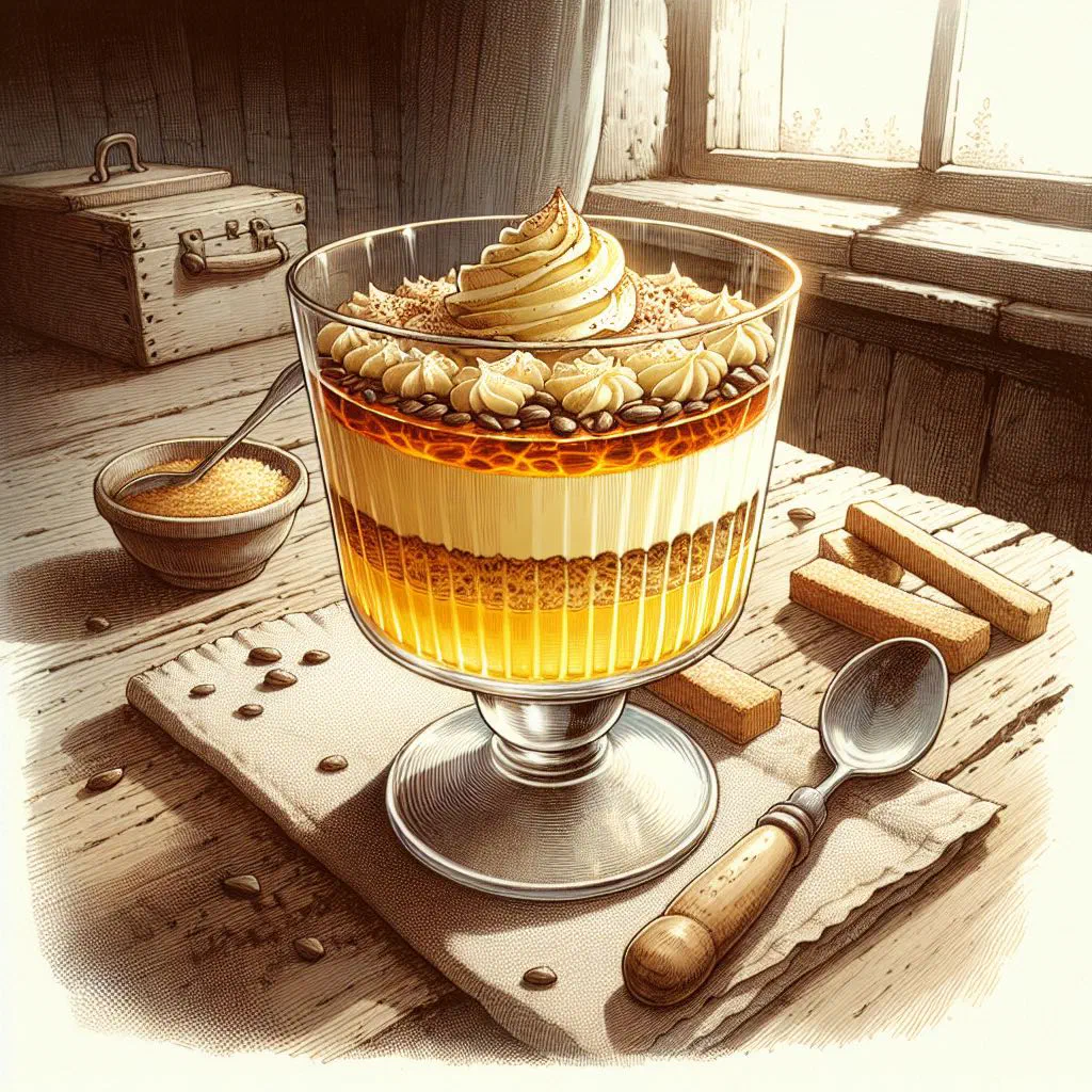 Layered Welfenspeise with vanilla custard and fruit jelly in a glass