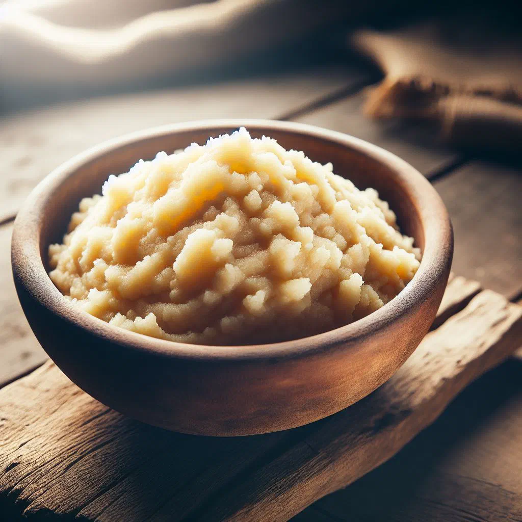 Bowl of golden gari foto made from toasted fermented cassava