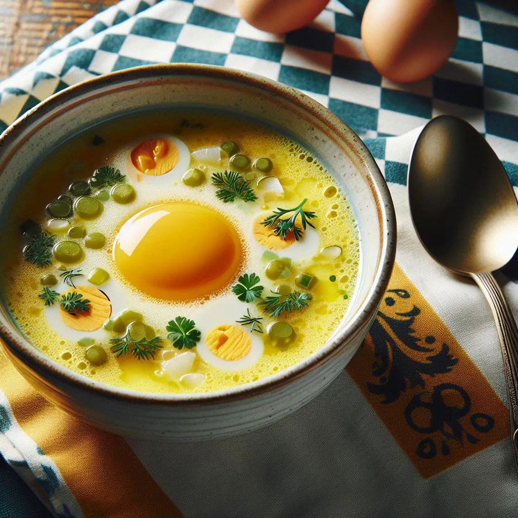 A bowl of creamy avgolemono egg-lemon soup garnished with fresh parsley