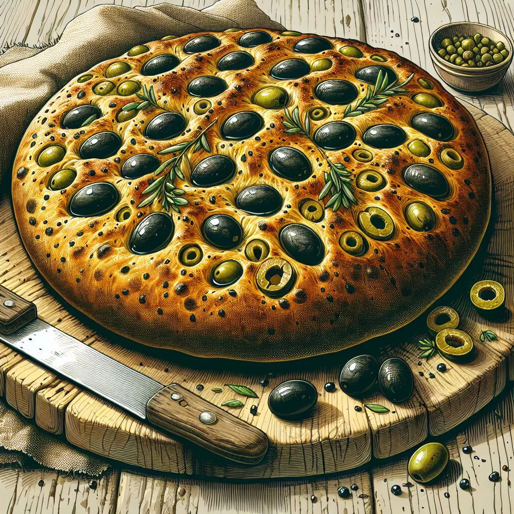 Golden Greek eliopita olive bread studded with olives and herbs