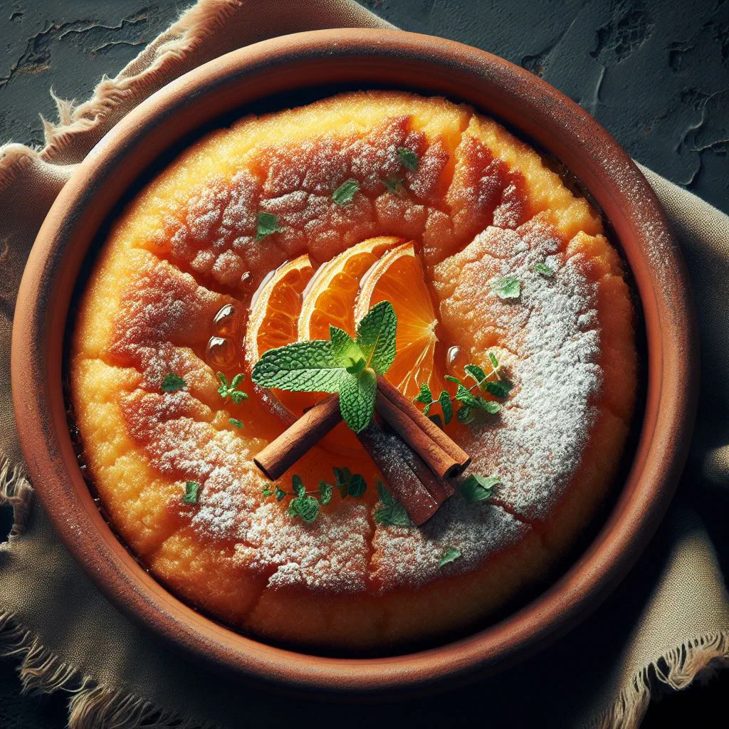 Golden-baked Galopita milk pie dusted with icing sugar, sliced into squares