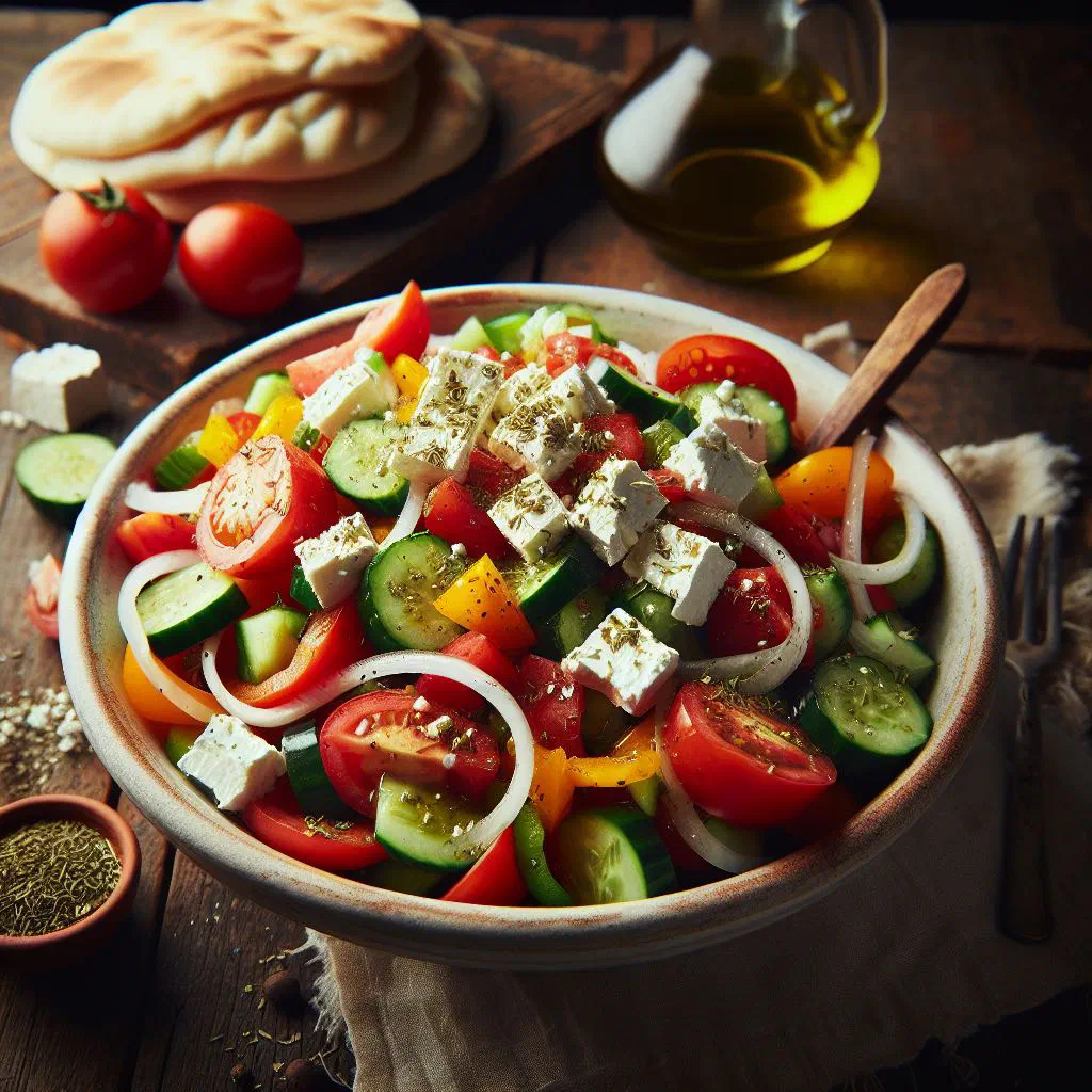 Hortosalata wild greens salad with feta, tomato and black olives