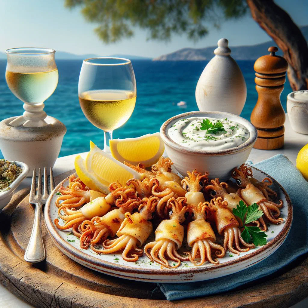 Crispy fried squid rings served with fresh lemon wedges