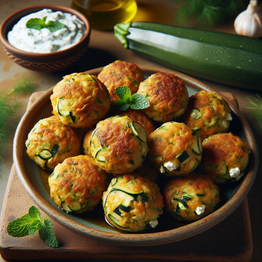 Golden Greek courgette fritters with feta and fresh herbs