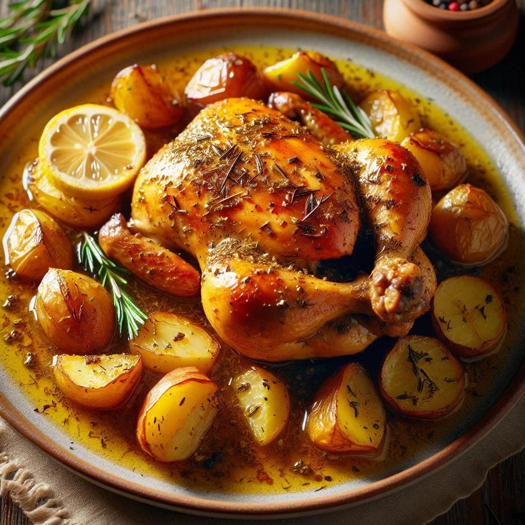 Roast lemon chicken garnished with fresh parsley and lemon slices