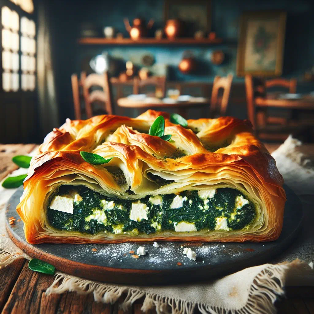 Golden Greek manitaropita mushroom pie cut into slices