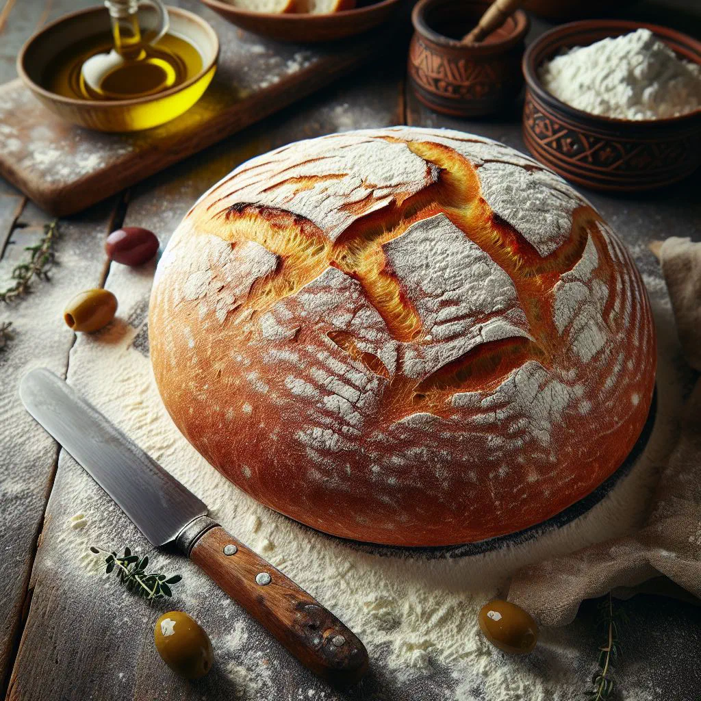 Golden pan-fried Tiganopsomo bread with feta and fresh herbs