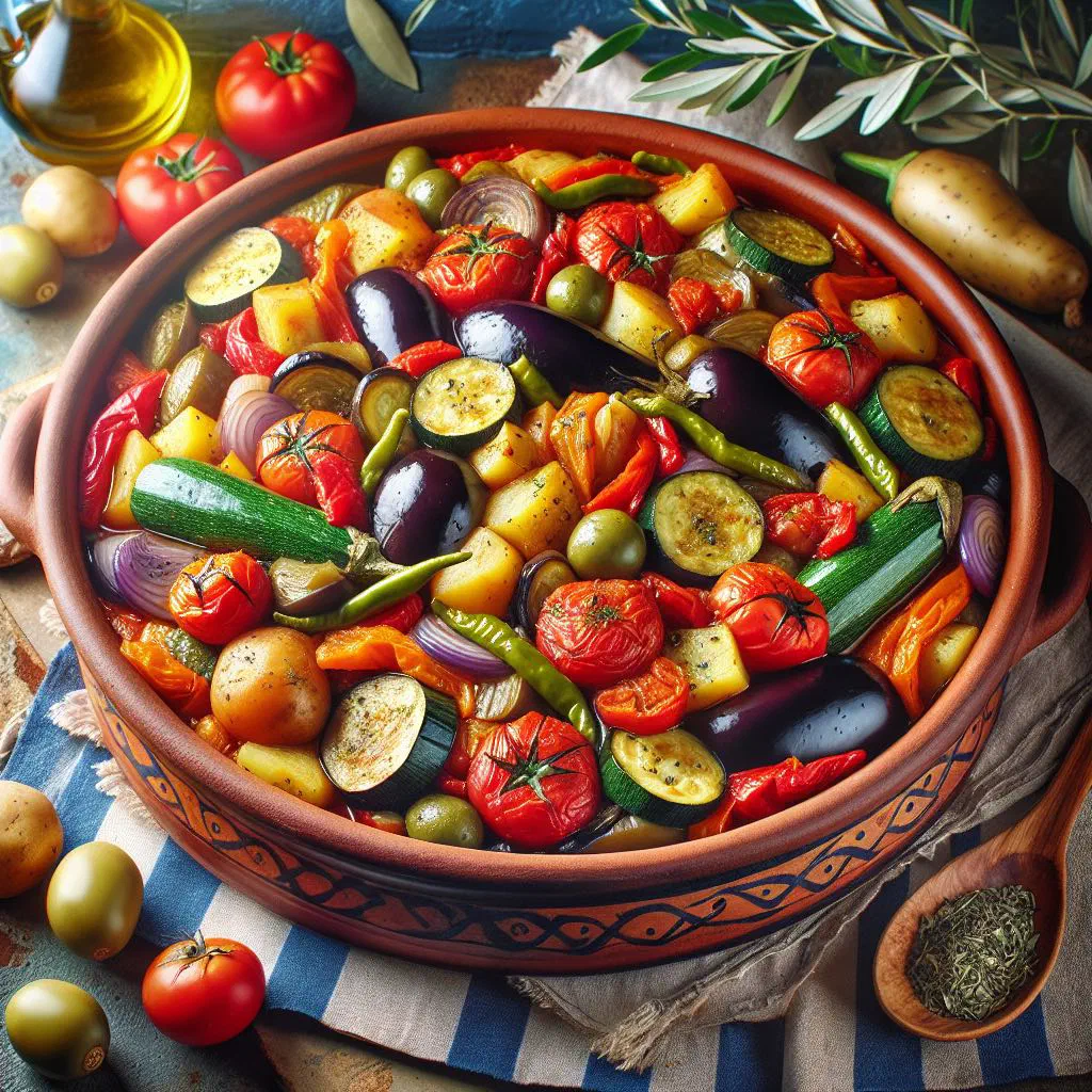 Greek tourlou tourlou vegetable stew garnished with fresh parsley