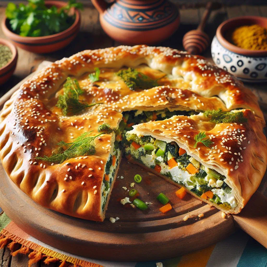 Golden Tsouknidopita pastry parcels filled with wild garlic and feta
