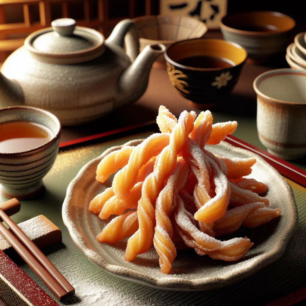 Crispy fried Xerotigana pastries drizzled with honey and chopped nuts